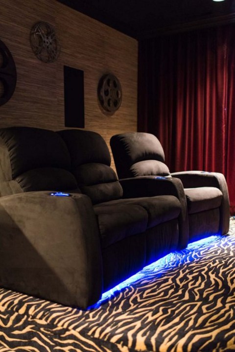Traditional Home Theater with under seat indirect lighting