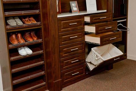 Traditional Closet with nickel bar handles