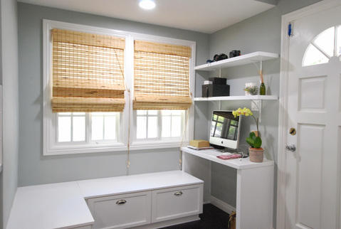 Contemporary Home Office with windowed exterior door