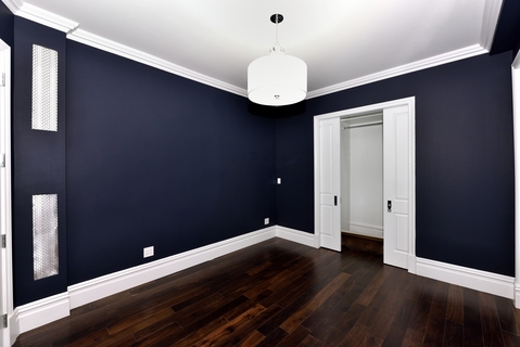 Modern Dining Room with routered panel interior door