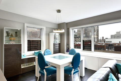 Modern Dining Room with white acrylic square dining table