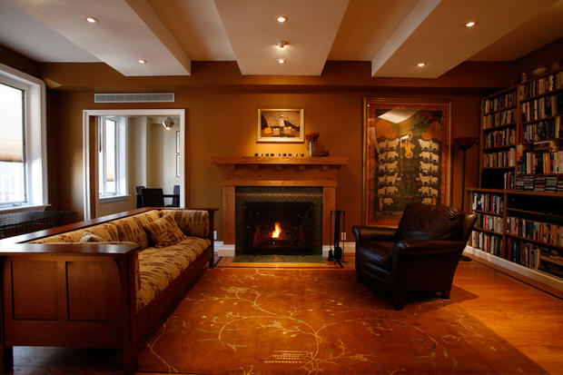 Arts Crafts Living Room In New York Brown Walls Leather Arts Crafts Living Room With Brown Leather Club Chair