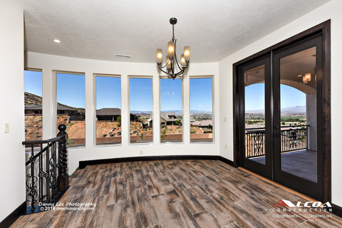 Transitional Dining Room with brown floor molding