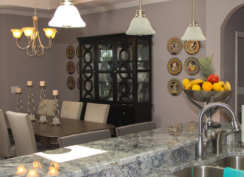 Modern Dining Room with bar height countertop