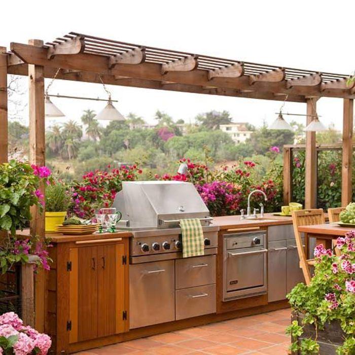 Outdoor kitchen with awning