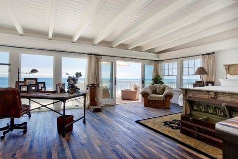 Contemporary Bedroom with white painted exposed beam ceiling