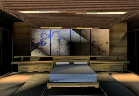 Modern Bedroom with light wood bed frame