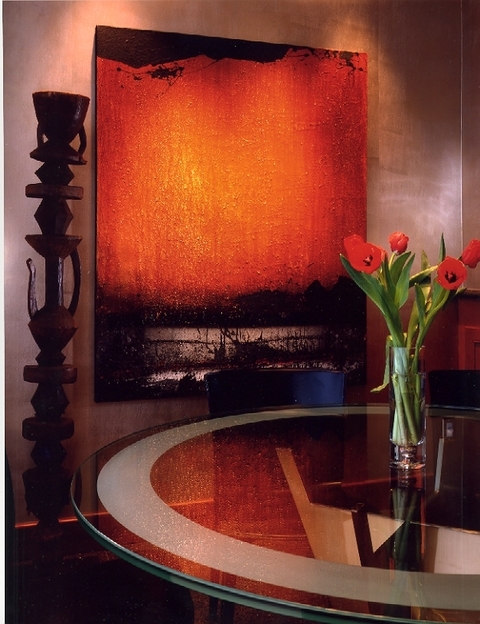 Modern Dining Room with etched glass dining table