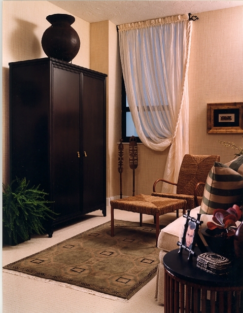 Eclectic Family Room with grey wall to wall carpet