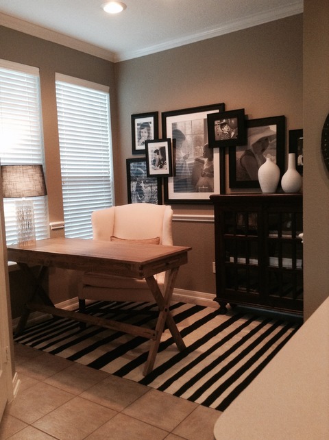 Contemporary Home Office with black and white striped area rug