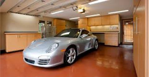 Contemporary Garage with flat front cabinet doors