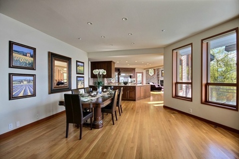 Transitional Dining Room with white painted walls