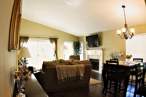 Transitional Dining Room with large room with natural lighting