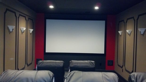 Transitional Home Theater in Monroe Township - sound absorbing wall