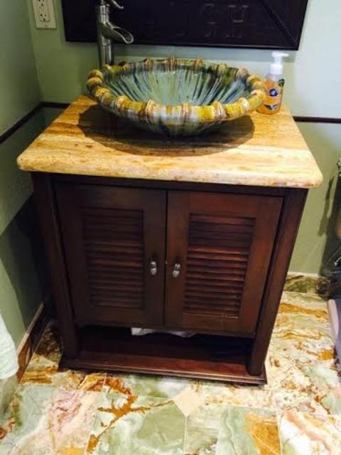 Eclectic Bathroom with multi colored natural stone tile