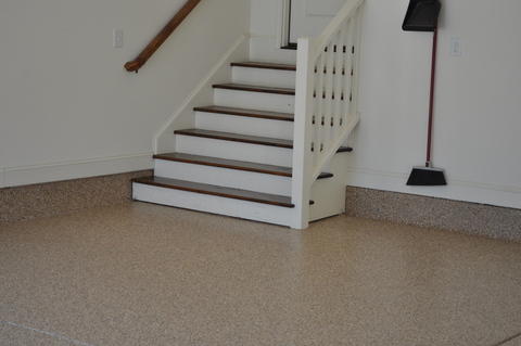 Transitional Garage with epoxy painted floor