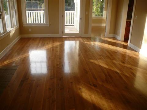 Transitional Entry with medium stained hardwood flooring