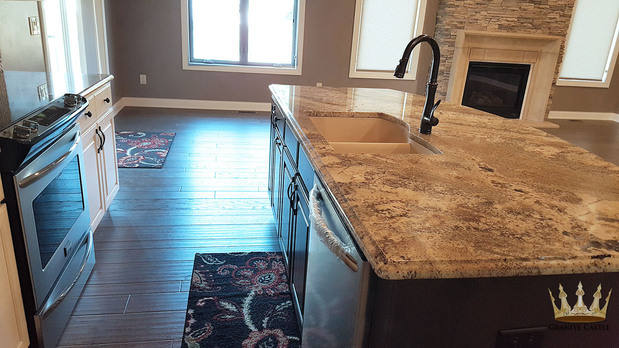Transitional Kitchen In Des Moines Double Bowl Sink Tan Granite