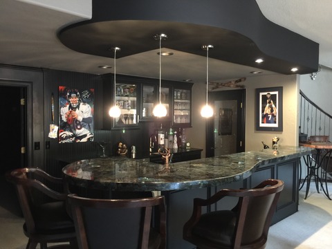 Traditional Basement with bar stools with back and arms