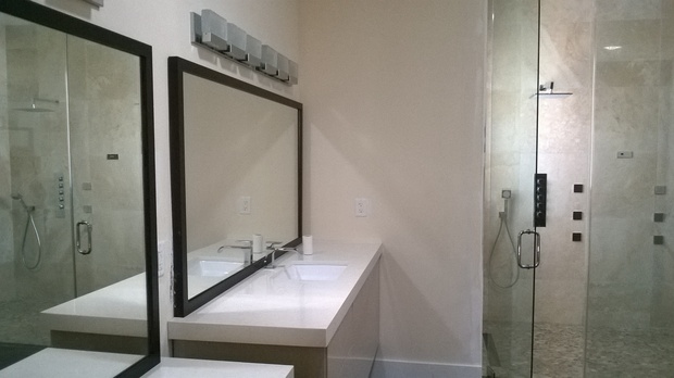 Contemporary Bathroom In Miami Double Sinks White Quartz
