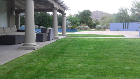 Modern Landscape with tall concrete wall with three slits