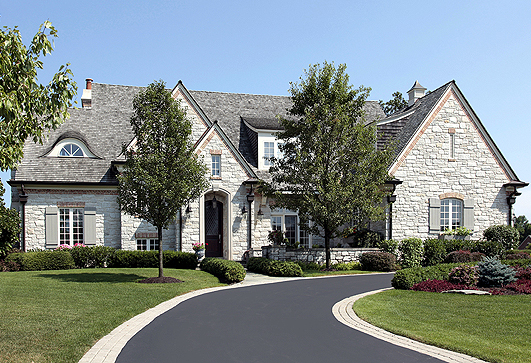 French Country Driveway in Springfield - side entry garage, black