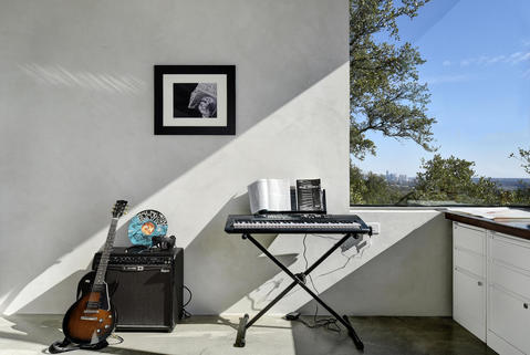 Contemporary Home Office with white slab panel drawers
