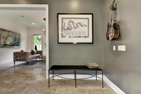 Transitional Entry with white floor molding