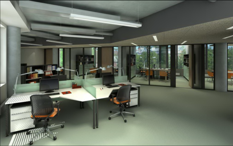 Contemporary Home Office with commercial office space