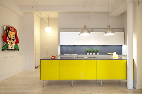 Modern Kitchen with industrial pendant light