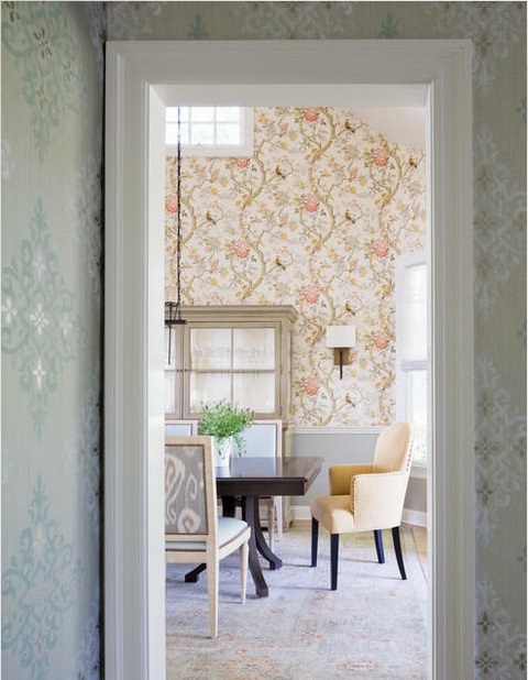 Transitional Dining Room with styled dining room