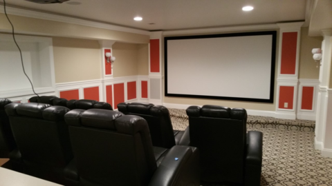 Traditional Home Theater with leather theater seats