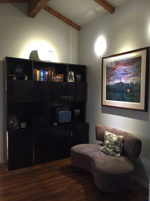 Contemporary Home Office with white floor molding