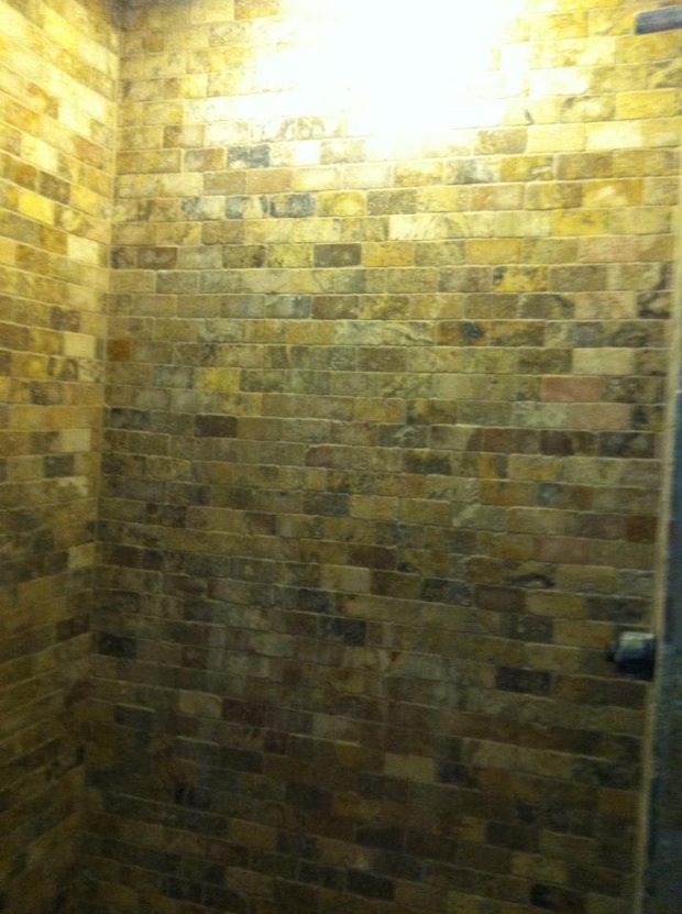 Rustic Bathroom In Tulsa Stone Effect Porcelain Tile Shower Rustic Bathroom With Stone Effect Porcelain Tile Shower Surround