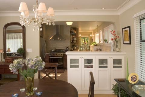 Traditional Dining Room with custom cabinet storage unit
