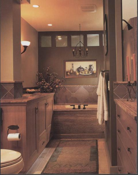 Traditional Master Bathroom with black metal candle stick holders