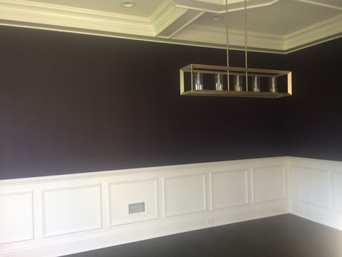 Transitional Dining Room with dark stained hardwood floors