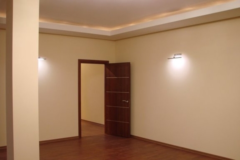Transitional Library with five panel solid core wood door