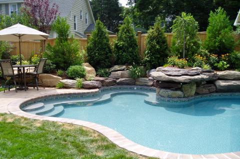 Traditional Pool with bullnose brick pool coping