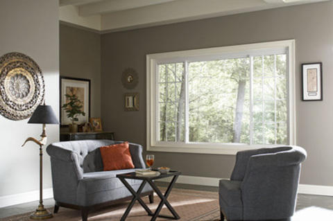 Contemporary Home Office with interior divided windows