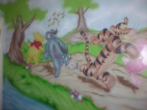 Transitional Bedroom with winnie the pooh