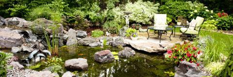 Traditional Patio with black metal patio furniture