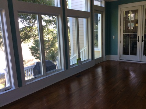 Transitional Sunroom with turquoise interior paint