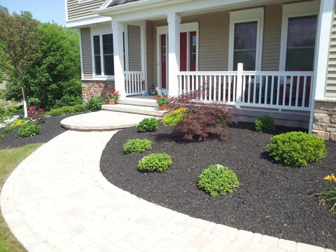 Transitional Landscape with black mulch flower bed