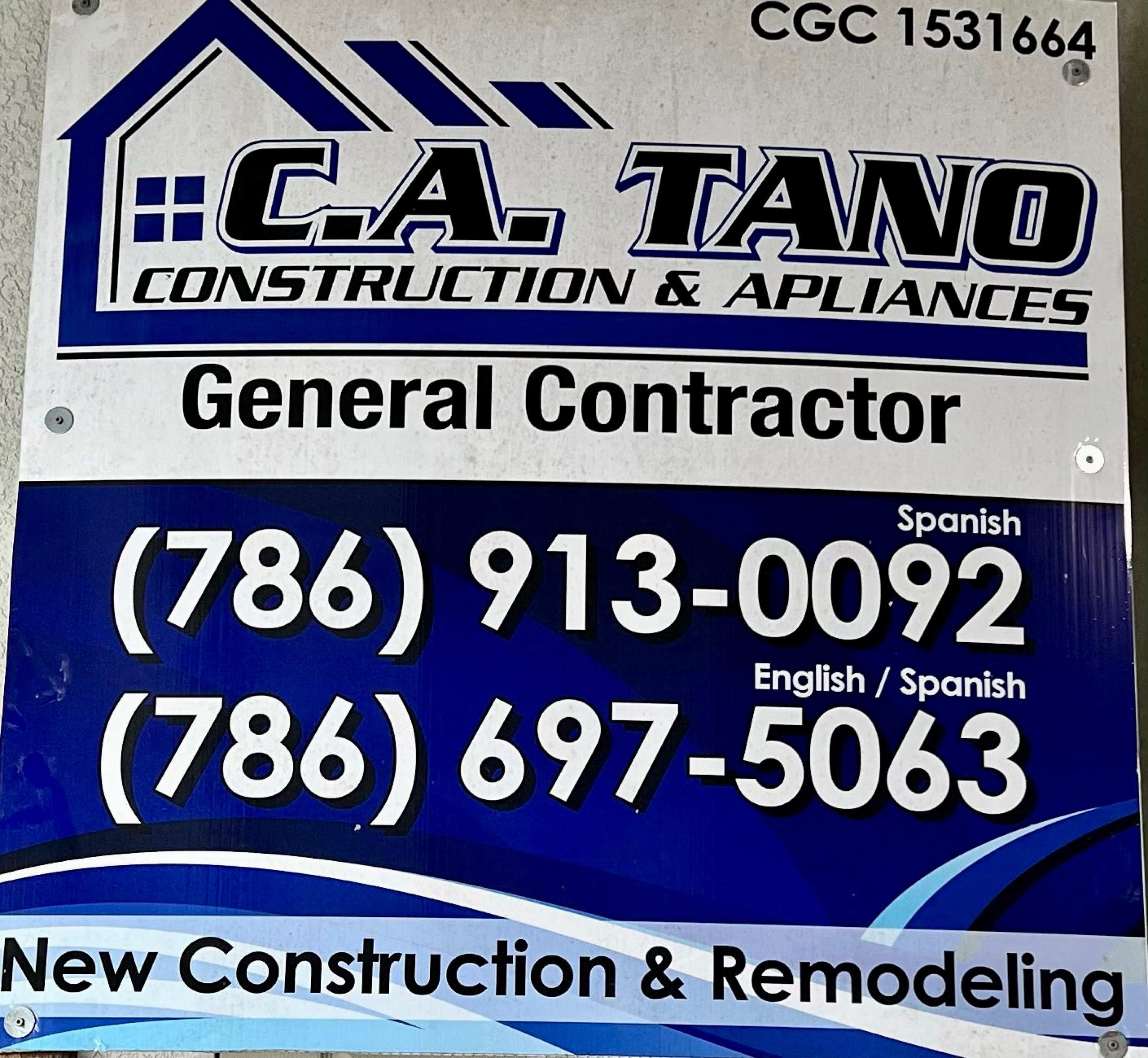 C.A. Tano Construction And Appliances, LLC. Logo