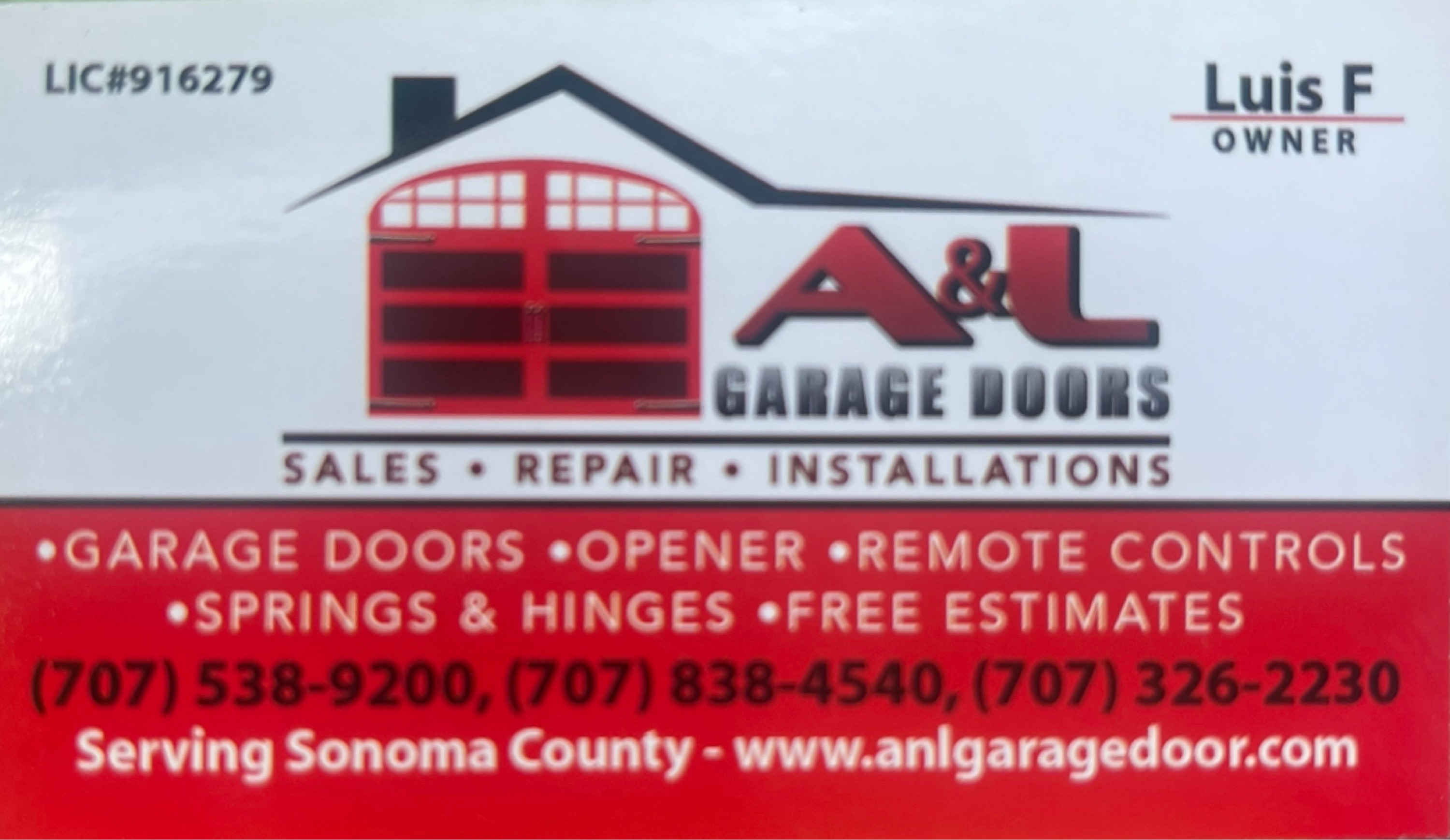 A & L Garage Doors Logo