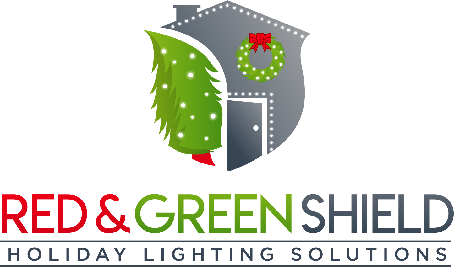 Red and Green Shield Holiday Lighting Solutions Logo