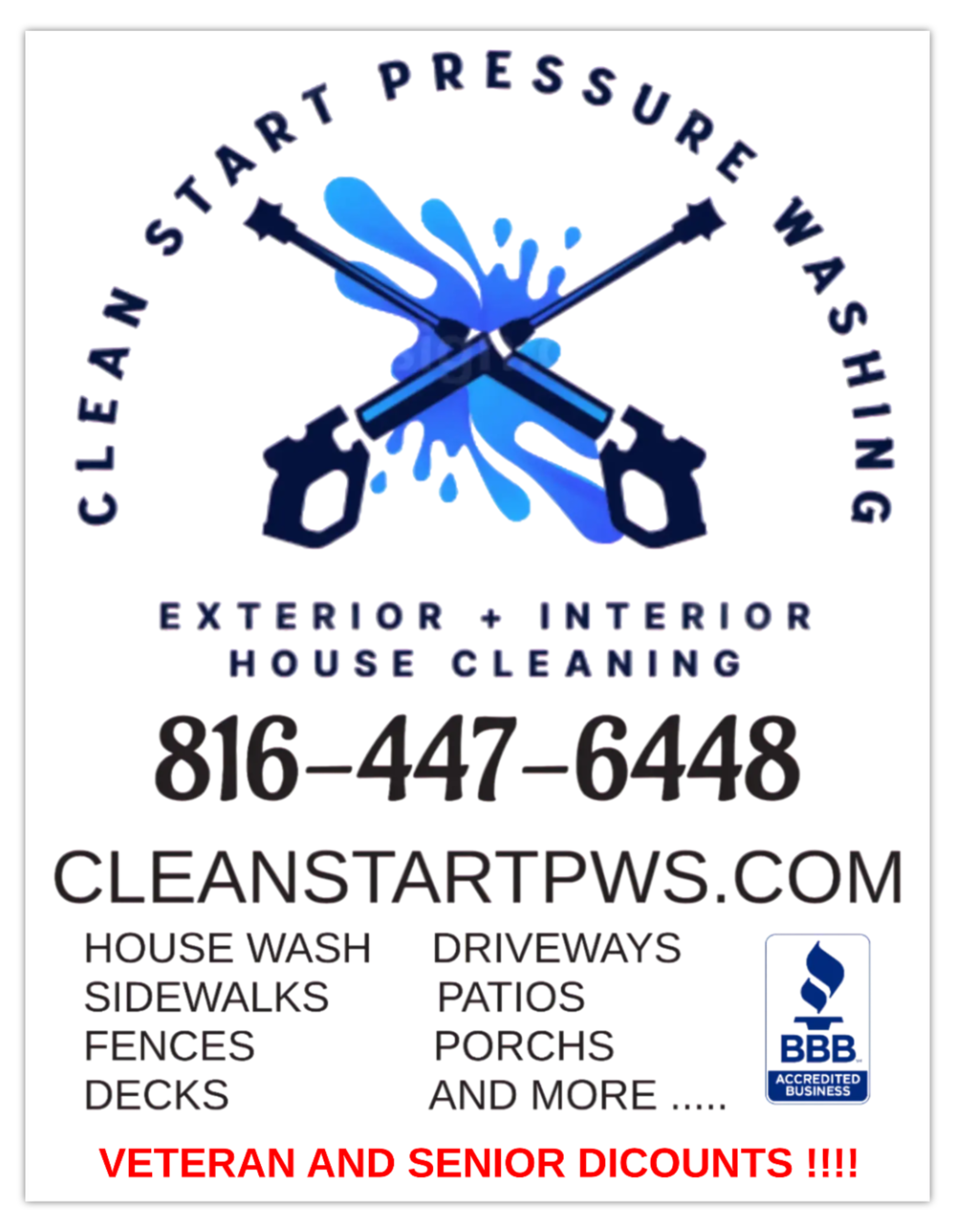 Clean Start Pressure Washing Services LLC. Logo