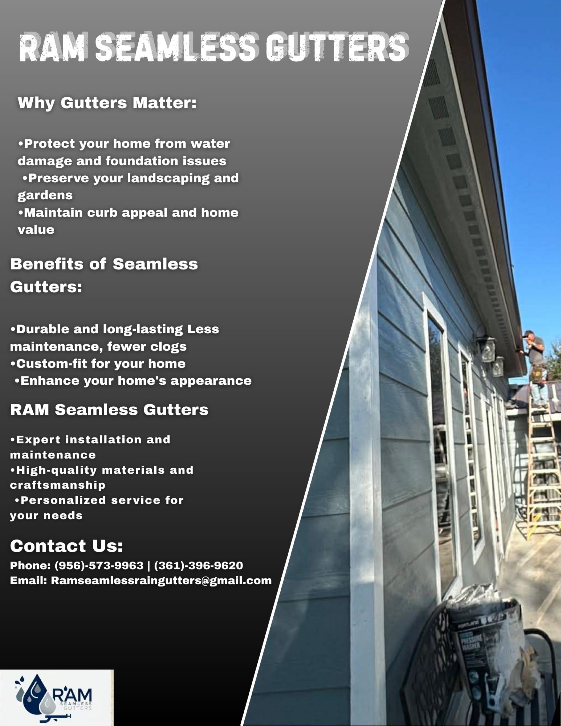 RAM Seamless Gutters Logo