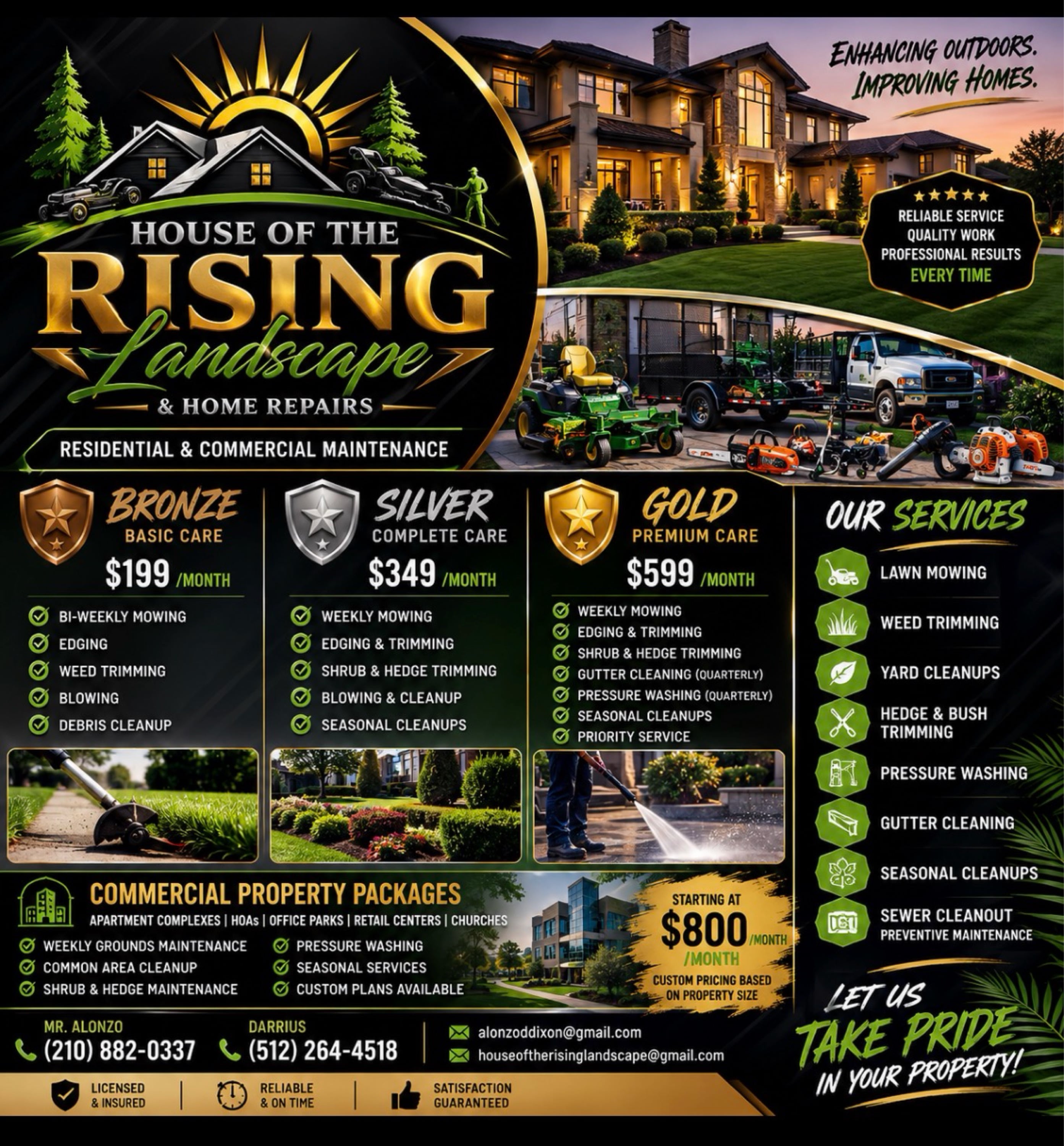 House of the Rising Landscape, Home Repairs & Pressure Washing Logo